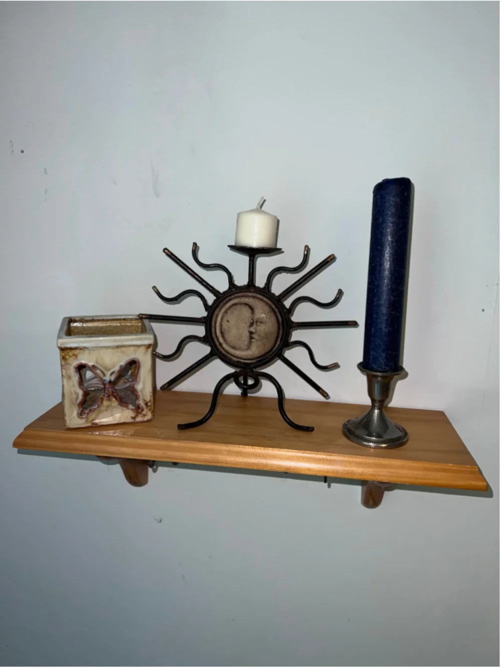 VTG 90s Celestial Moon Candle Holder One Size Brown Beige